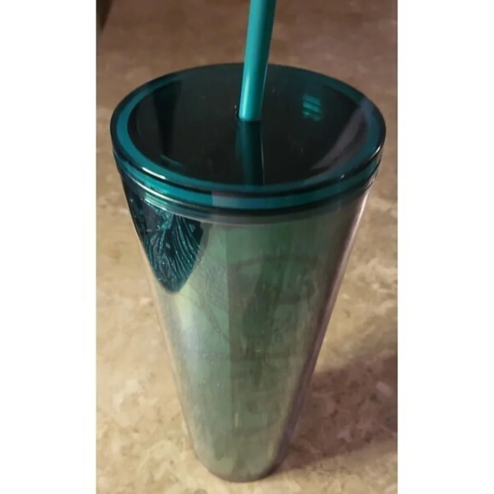 Starbucks 2021 Fall Emerald Sparkle Green Glitter Floral 24‎ oz Tumbler